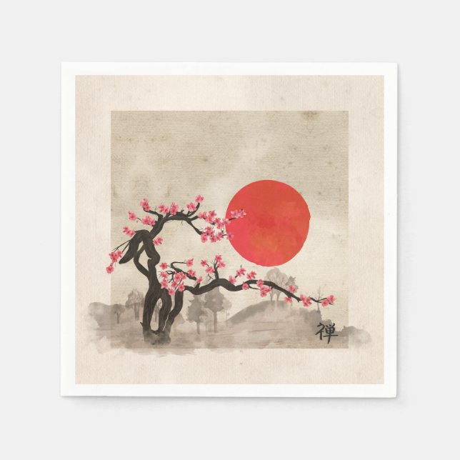 Sakura Blossom Landschaft Zen Hieroglyph Serviette (Vorderseite)