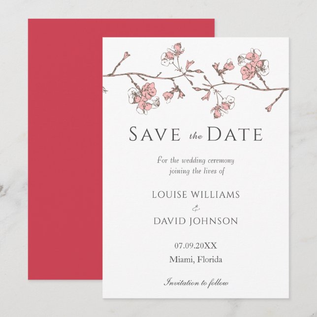 Sakura Blossom Save the Date Card Einladung (Vorne/Hinten)