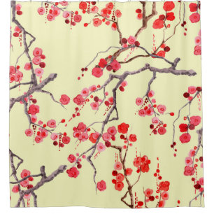Sakura Blossom Wasserfarbe Nahtloses Muster Duschvorhang