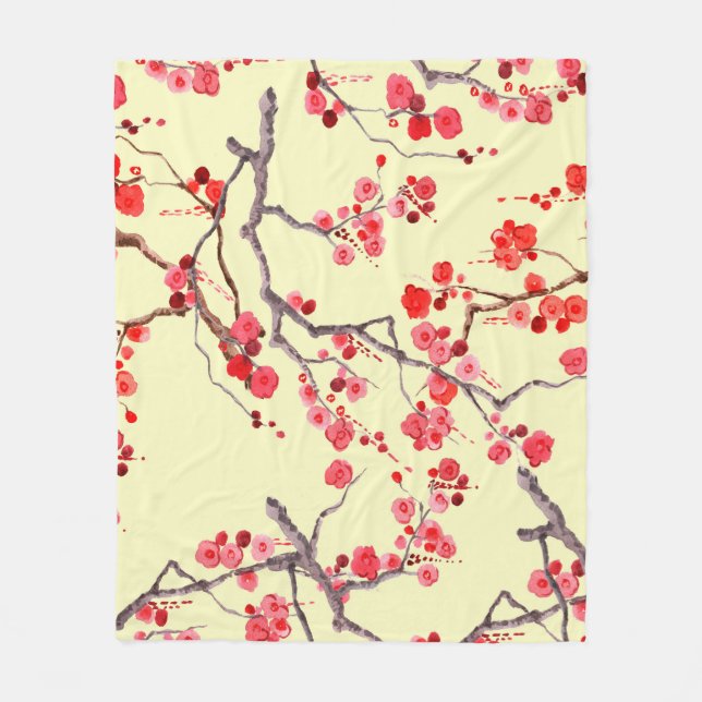 Sakura Blossom Wasserfarbe Nahtloses Muster Fleecedecke (Vorderseite)