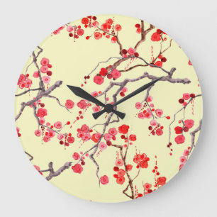 Sakura Blossom Wasserfarbe Nahtloses Muster Große Wanduhr