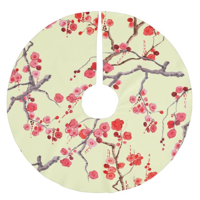Sakura Blossom Wasserfarbe Nahtloses Muster Polyester Weihnachtsbaumdecke (Vorderseite)