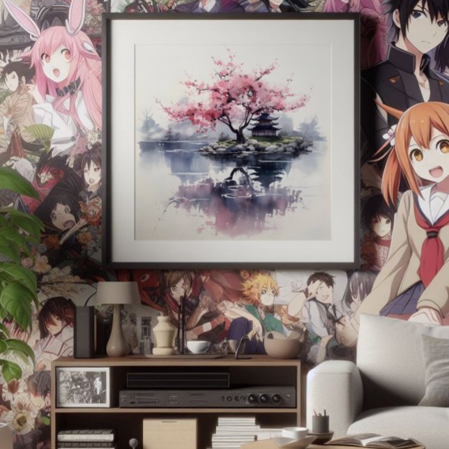 Sakura Blühen über dem See Fotodruck (Von Creator hochgeladen)