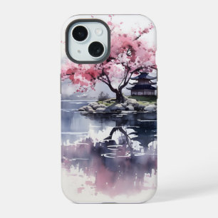 Sakura blüht über dem See iPhone 15 Hülle