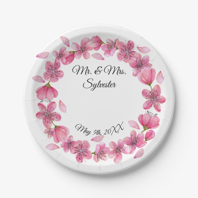 Sakura Blume Hochzeitspapier Teller 7" (Vorderseite)