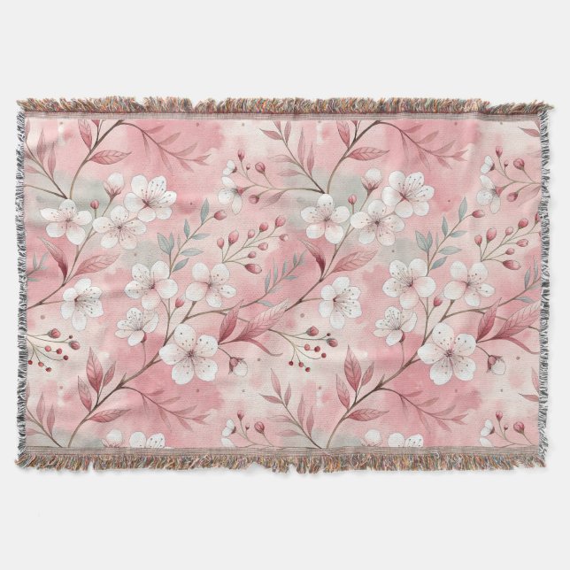 Sakura Blume Pattern Pink Decke (Vorderseite)