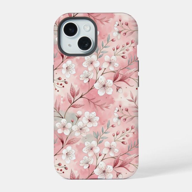 Sakura Blume Pattern Pink iPhone 15 Hülle (Rückseite)