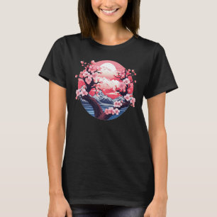 Sakura Blume Pflanze mit Bergen und Sonne für ja T-Shirt