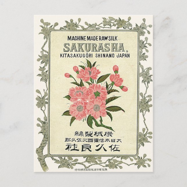 Sakura Blume Vintag Japanisches Seidensiegel Postkarte (Vorderseite)
