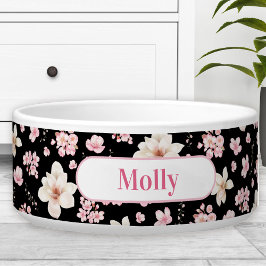 Sakura Blumenmuster Schwarz Pink Name Pet Dog Bowl Napf