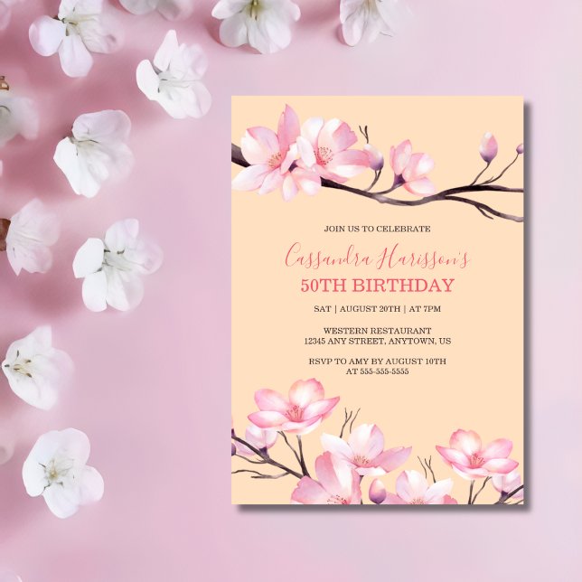 Sakura Blush Pink Cherry Blossom Peach Birthday Einladung (Von Creator hochgeladen)