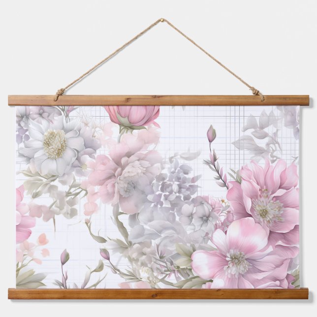 Sakura Blush Serenade Botanisch Wandteppich Mit Holzrahmen (Vorne)