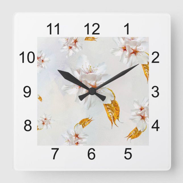 Sakura - Blüte der japanischen Kirsche Quadratische Wanduhr (Vorderseite)