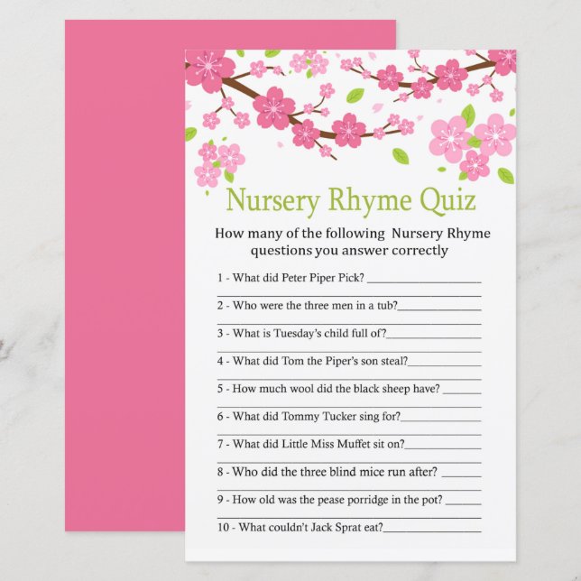 Sakura Branch Kinderzimmer Rhyme Quiz Babydusche (Vorne/Hinten)