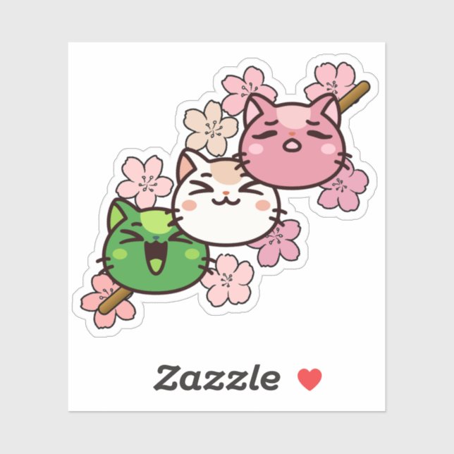 Sakura Cat Dango - Kawaii Japan Frühling Aufkleber (Blatt)