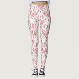 Sakura Cherry Blossom Damask Wassercolor Leggings