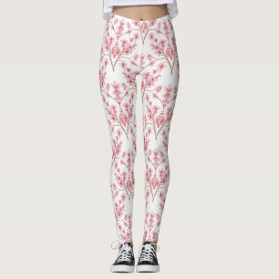 Sakura Cherry Blossom Damask Wassercolor Leggings
