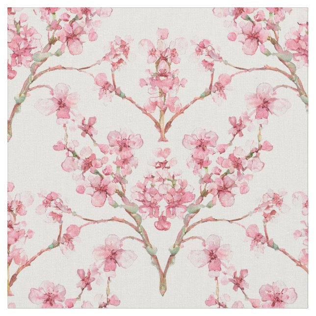 Sakura Cherry Blossom Damask Wassercolor Stoff (Nahaufnahme)