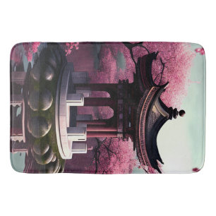 Sakura Cherry Blossom Garden Shrine Pond Japanisch Badematte