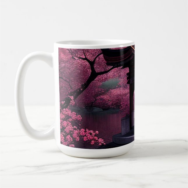Sakura Cherry Blossom Garden Shrine Pond Japanisch Kaffeetasse (Links)
