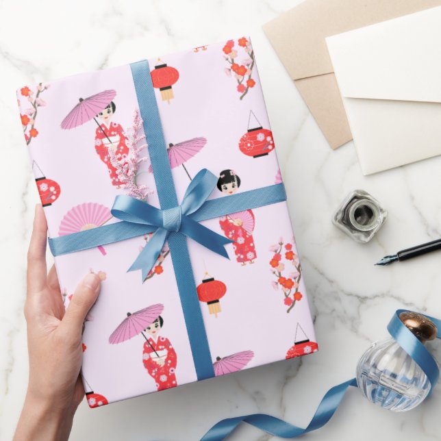 Sakura Cherry Blossom Japanisches Mädchen Geburtst Geschenkpapier (Schenken)