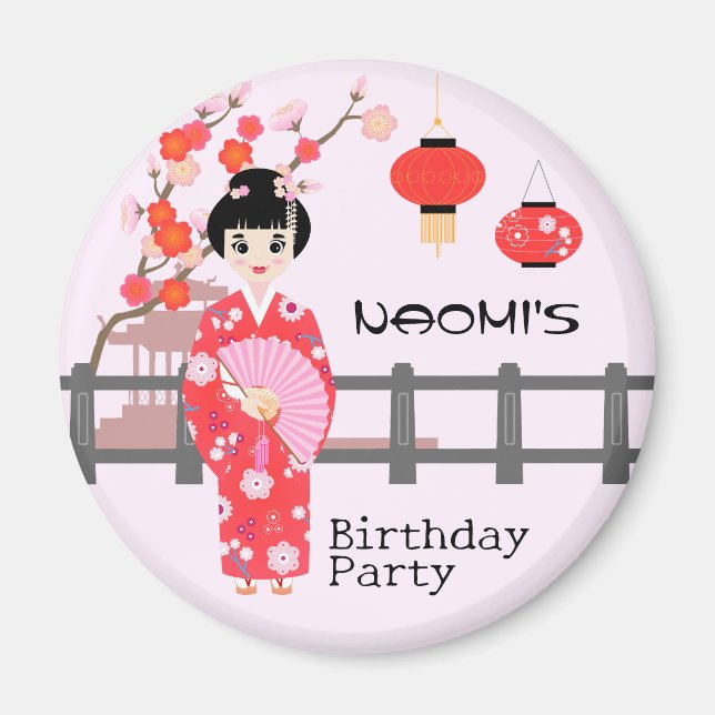 Sakura Cherry Blossom Japanisches Mädchen Geburtst Magnet (Vorne)