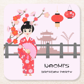 Sakura Cherry Blossom Japanisches Mädchen Geburtst Rechteckiger Pappuntersetzer