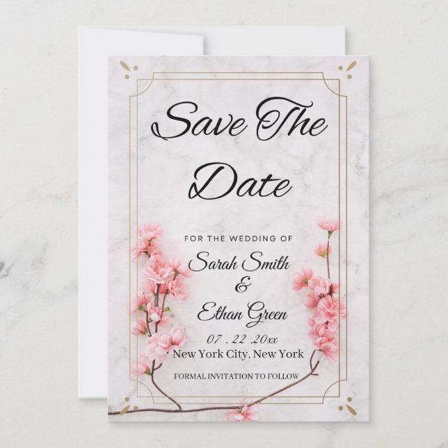 Sakura Cherry Blossom Pink Flor Save the Date Kart (Vorderseite)