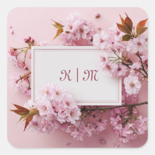 Sakura Cherry Blossom Pink Wedding Quadratischer Aufkleber