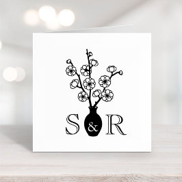 Sakura Cherry Blossom Vase Wedding Monogram Gummistempel