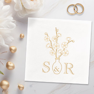 Sakura Cherry Blossom Vase Wedding Monogram Servietten Mit Folie