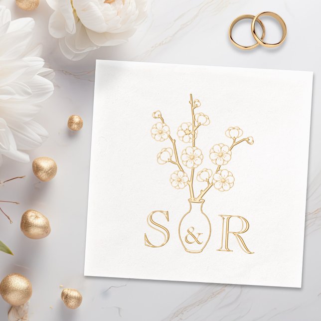 Sakura Cherry Blossom Vase Wedding Monogram Servietten Mit Folie (Von Creator hochgeladen)