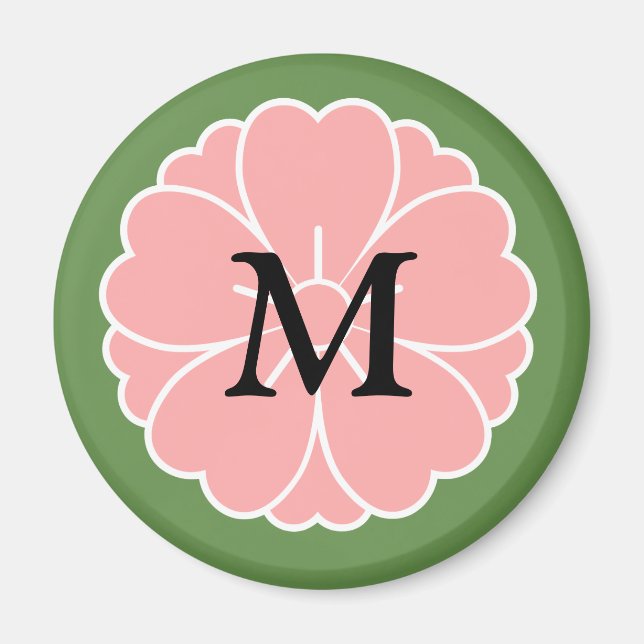 Sakura Cherry Blossom Wappen: Monogramm Magnet (Vorne)