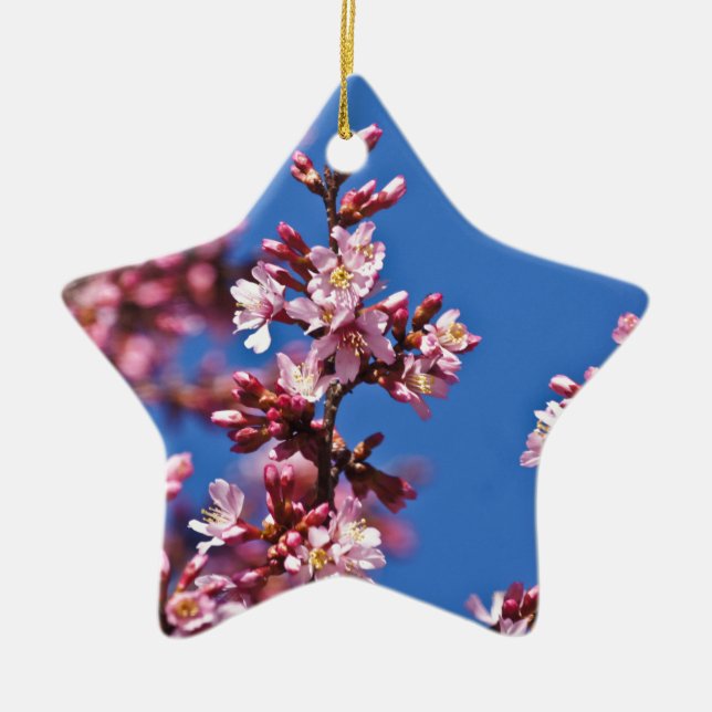 Sakura Cherry Blüten Touch Blue Keramikornament (Vorne)
