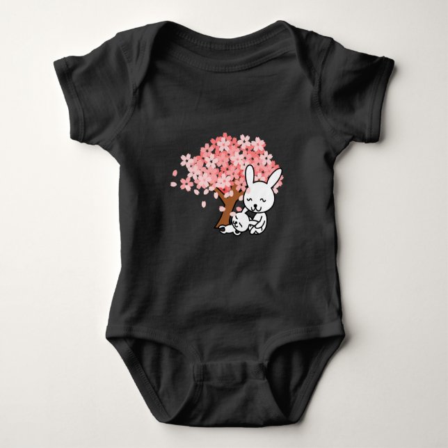 Sakura Cherry Tree Coole Niedliche Kawaii Kaninche Baby Strampler (Vorderseite)