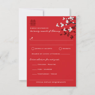 Sakura Double Happy Chinese Wedding RSVP Card