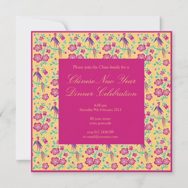 Sakura Floral Batik Chinesisch Neujahr Einladung (Vorderseite)