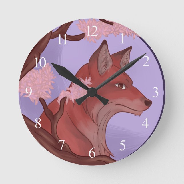 Sakura Fox Runde Wanduhr (Vorderseite)