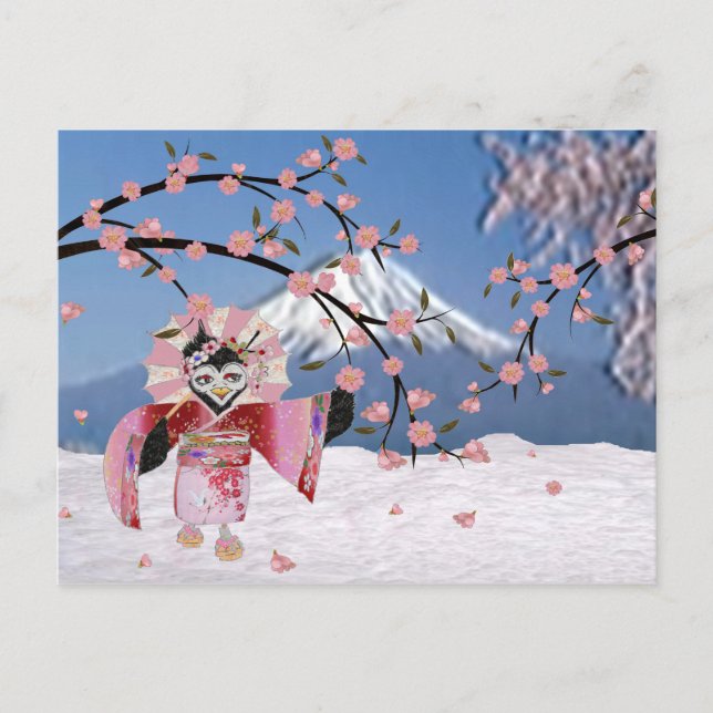 Sakura Geisha Bird in den Snow-Cherry-Blüten Postkarte (Vorderseite)