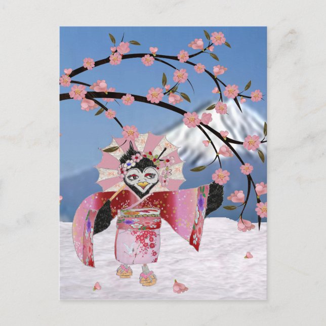 Sakura Geisha Bird in den Snow-Cherry-Blüten Postkarte (Vorderseite)