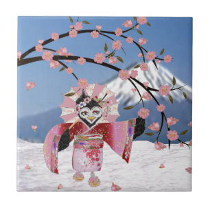 Sakura Geisha-Vogel im Schnee Kirschblüten Fliese