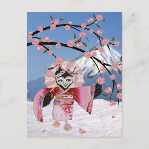 Sakura Geisha-Vogel im Schnee Kirschblüten Postkarte