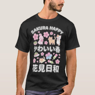 Sakura Happy Kawaii Katze Bunny Kirschblüte T-Shirt