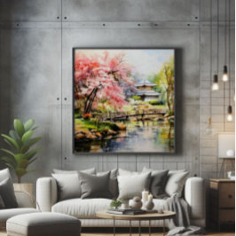 Sakura im japanischen Garten Fotodruck