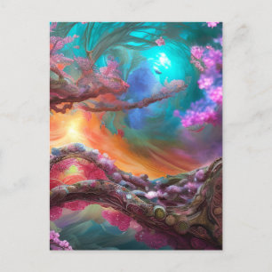 Sakura in Fantasy Landschaft Postkarte