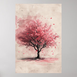 Sakura in the Wind – Japanese Cherry Blossom Paint Poster