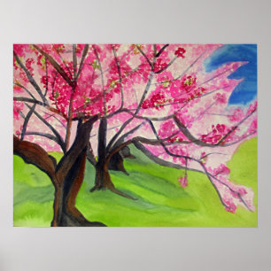 Sakura Japanese Cherry Blossom Aquarell Poster