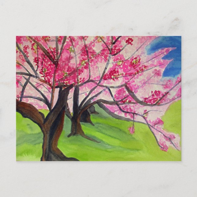 Sakura Japanese Cherry Blossom Aquarellkunst Postkarte (Vorderseite)