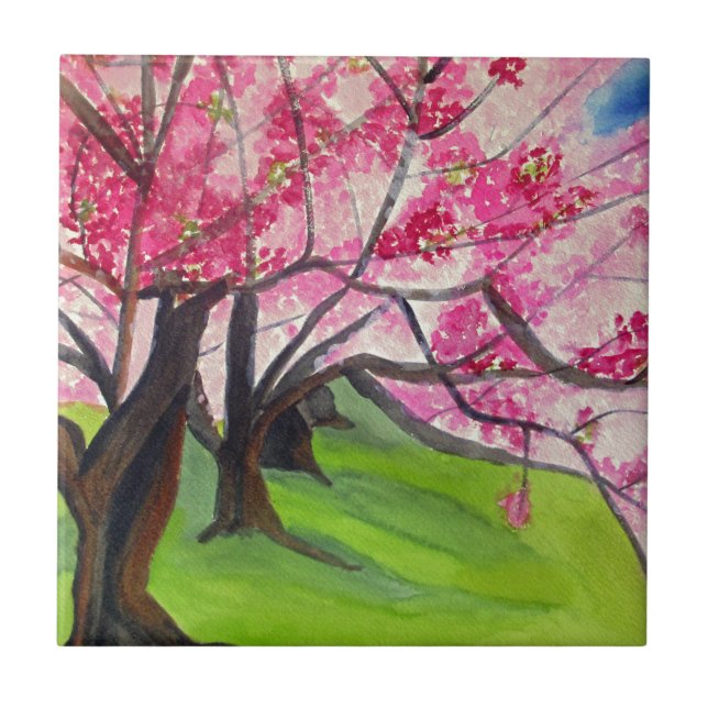Sakura Japanese Cherry Blossom Art Fliese (Vorderseite)