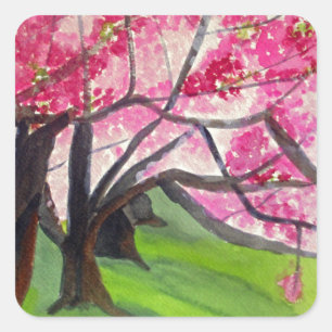 Sakura Japanese Cherry Blossom Art Quadratischer Aufkleber